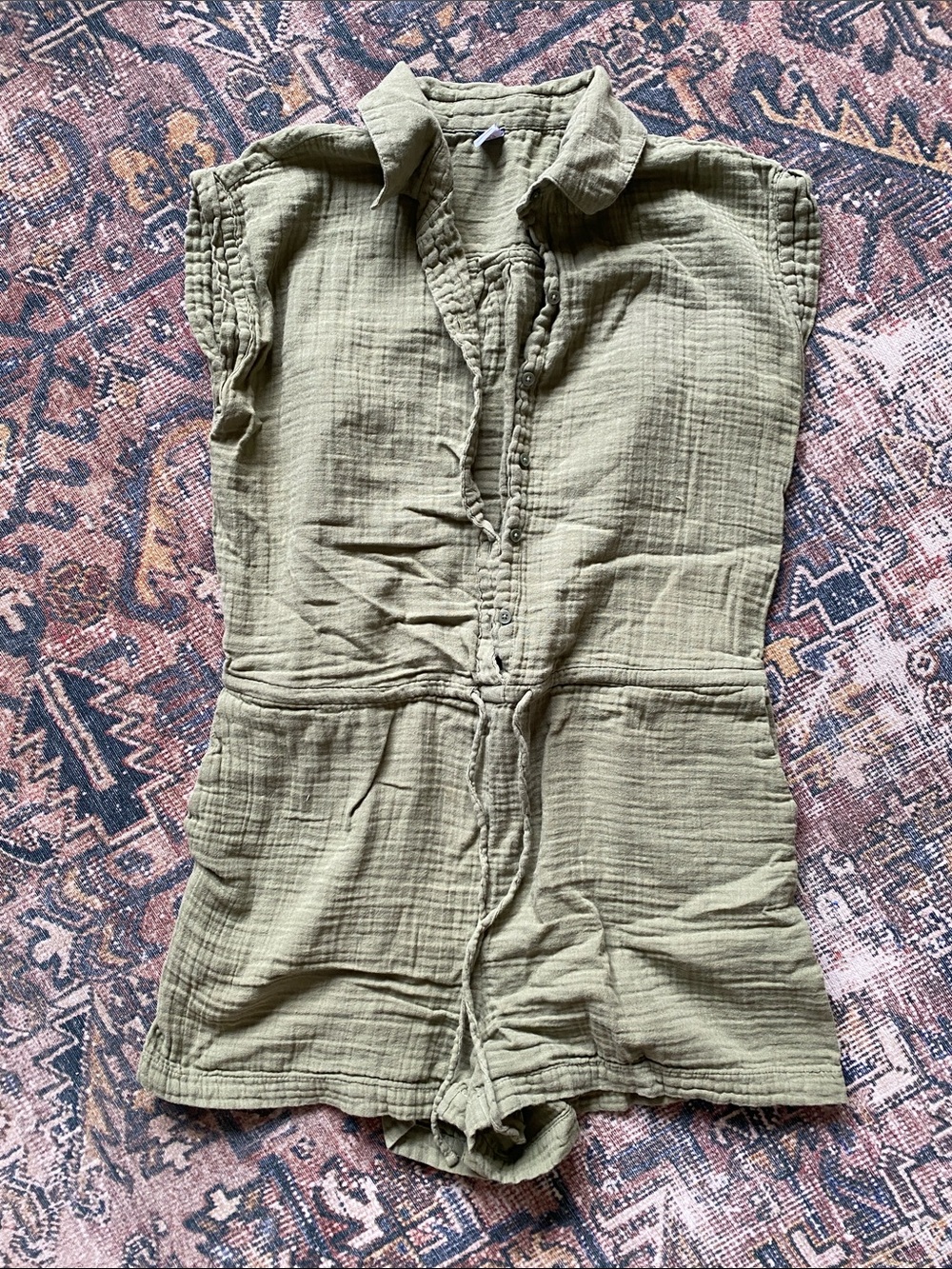 Old Navy Olive Green Gauze Short Sleeve Romper